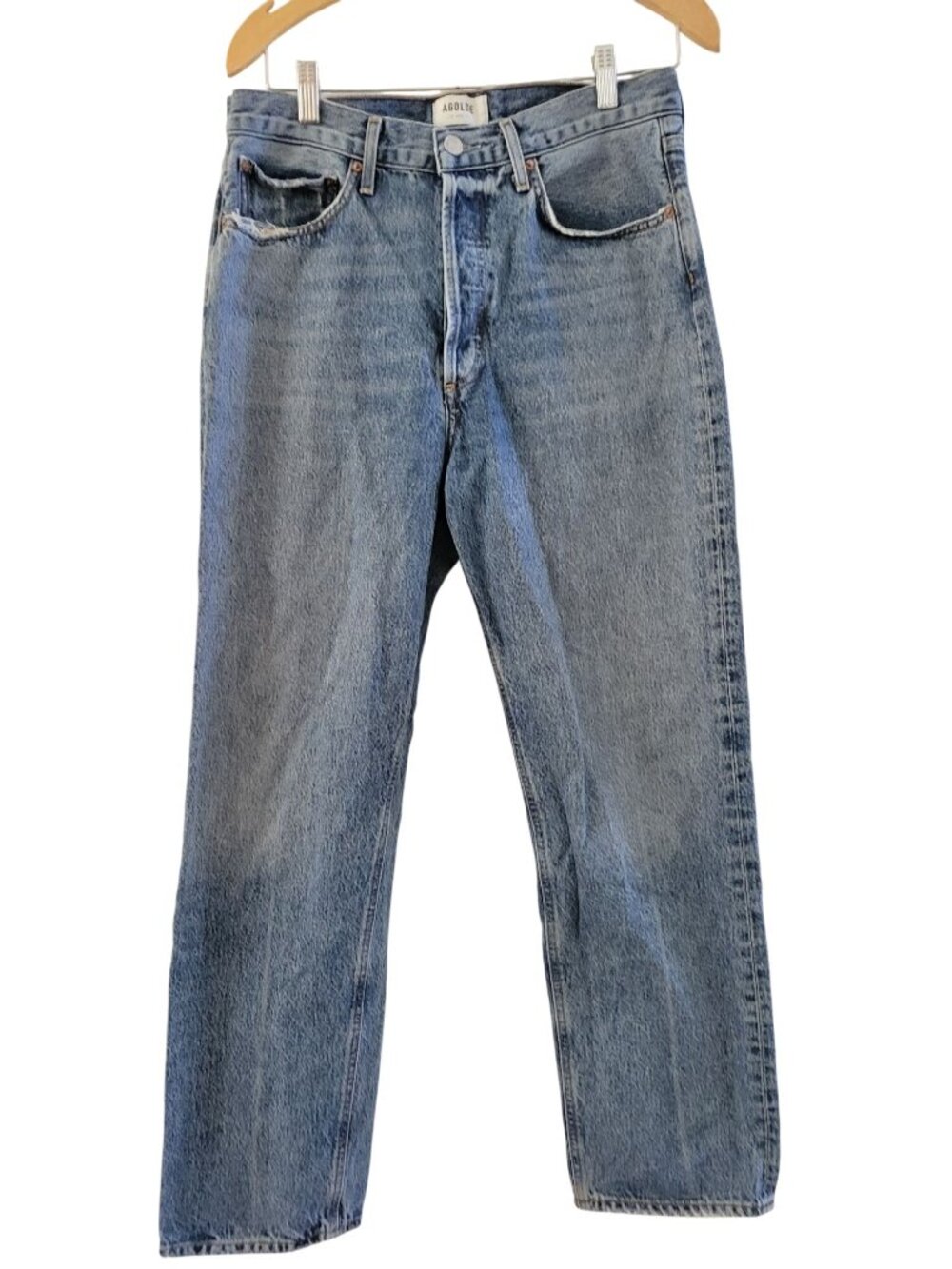 Agolde Straight Leg Jeans in Light Blue Wash